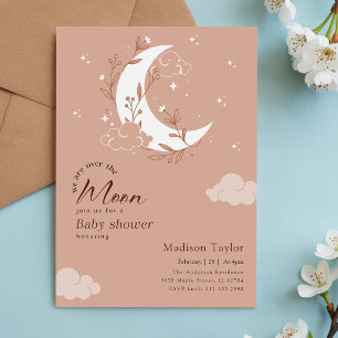 Whimsical Watercolor Over the Moon Baby Shower Invitation