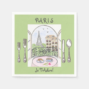 Whimsical Watercolor Paris Eiffel Tower Cutlery Napkin