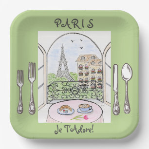 Whimsical Watercolor Paris Eiffel Tower Cutlery Paper Plate