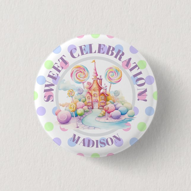 Whimsical Watercolor Pastel Candyland Birthday 3 Cm Round Badge (Front)