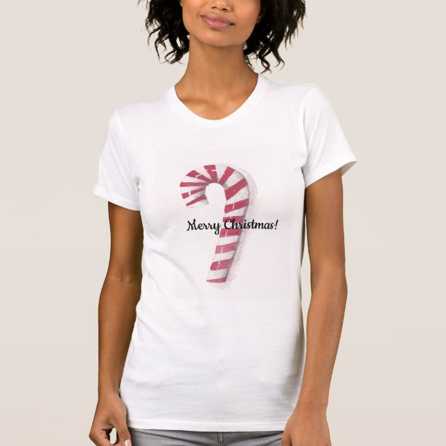 Whimsical Watercolor Peppermint Candy Cane T-shirt (Front)