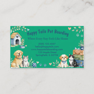 Whimsical Watercolor Pet Boarding Business Card