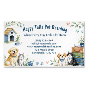 Whimsical Watercolor Pet Boarding Magnetic Business Card