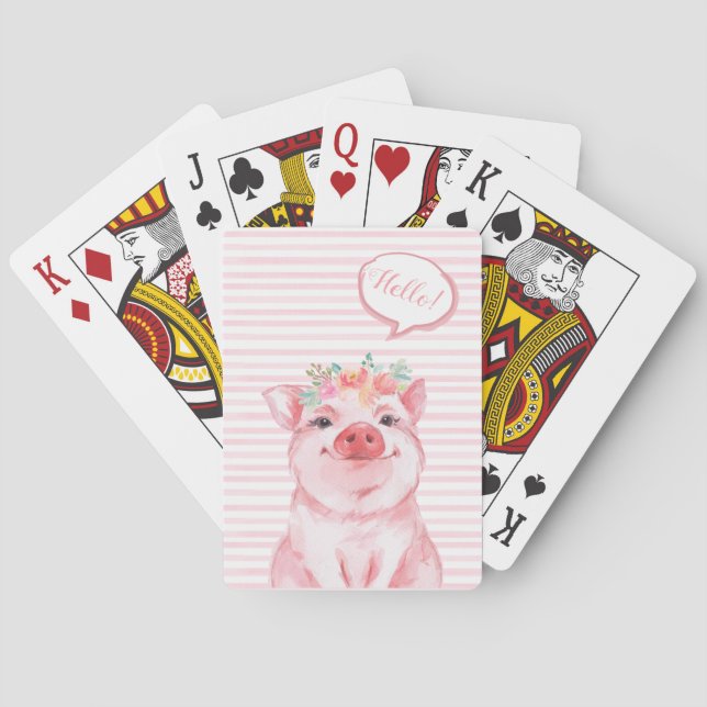 Whimsical Watercolor Pig Playing Cards (Back)