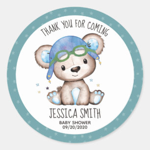 Whimsical Watercolor Pilot Teddy Bear Classic Round Sticker