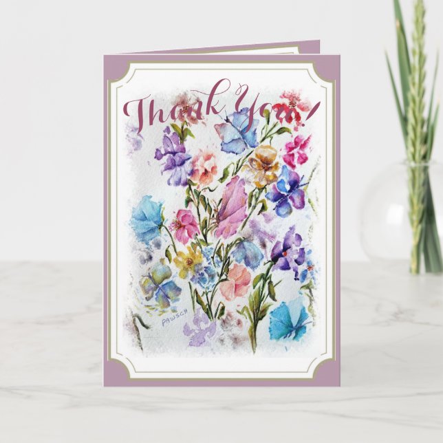 Whimsical Watercolor Pink Butterfly THANK YOU Card (Front)