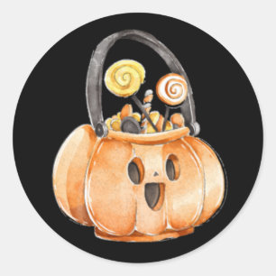 Whimsical Watercolor Pumpkin Candy Halloween Classic Round Sticker