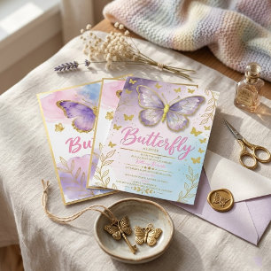 Whimsical Watercolor Purple Butterfly Baby Shower  Invitation