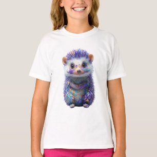 Whimsical Watercolor Purple Galaxy Hedgehog Kids T-Shirt