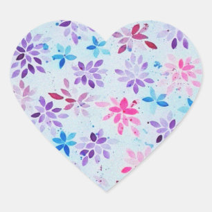 ​Whimsical Watercolor Purple & Pink Floral Heart Sticker