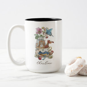 Whimsical Watercolor Purrmaid Teacup Floral Two-Tone Coffee Mug