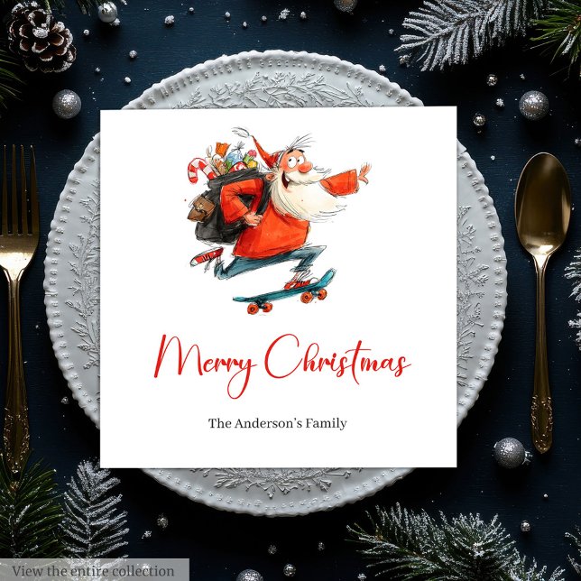 Whimsical Watercolor Santa Funny Christmas Napkins (Whimsical Watercolor Santa Funny Christmas Napkins)