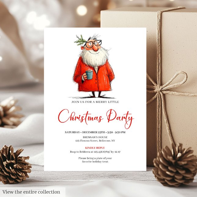 Whimsical Watercolor Santa Funny Holiday Invite (Whimsical Watercolor Santa Funny Holiday Invite)