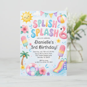 Whimsical Watercolor Splish Splash Birthday Invitation
