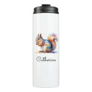 Whimsical Watercolor Squirrel Personalised Travel Thermal Tumbler