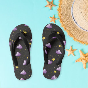 Whimsical Watercolor Stars and Clouds Kid's Jandals