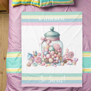 Whimsical Watercolor Sweet Candy Fleece Blanket
