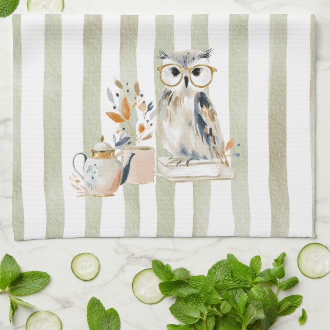  Whimsical Watercolor Tea Time Bear Kitchen Towels (Folded)