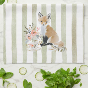  Whimsical Watercolor Tea Time Fox Kitchen Towels