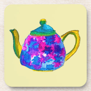 Whimsical watercolor teapot coaster