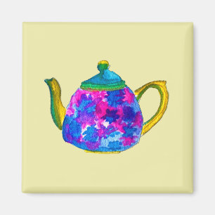 Whimsical watercolor teapot magnet