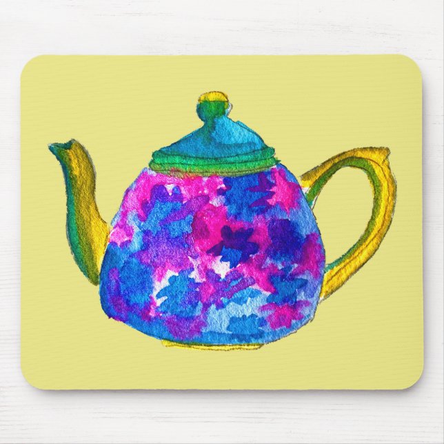 Whimsical watercolor teapot mouse pad (Front)