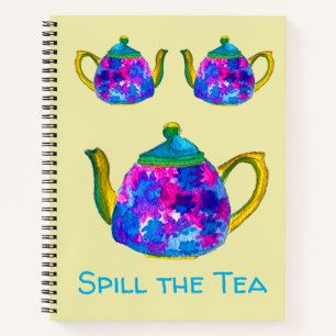 Whimsical watercolor teapot notebook