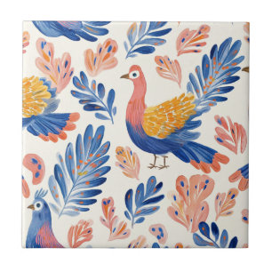 Whimsical Watercolor Turkey –Autumn Thanksgiving 2 Tile