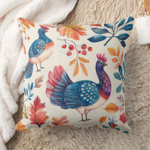 Whimsical Watercolor Turkey –Autumn Thanksgiving 3 Cushion