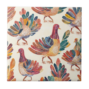 Whimsical Watercolor Turkey – Autumn Thanksgiving Tile