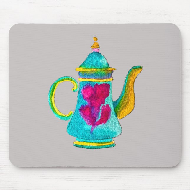Whimsical watercolor Turkish teapot Mouse Pad (Front)