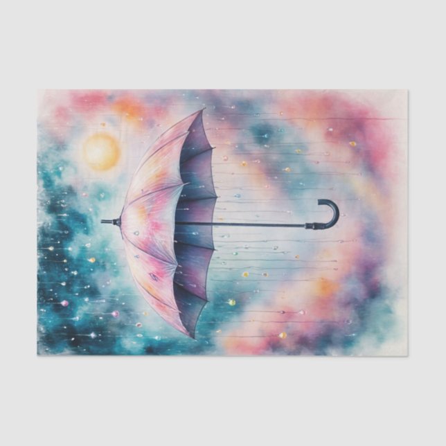 Whimsical Watercolor Umbrella Decoupage | Jewel  Tissue Paper (Front)