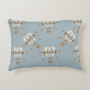 Whimsical Watercolor Vintage Hot Air Balloon Patte Decorative Cushion