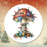 Whimsical Watercolor Vintage Mushroom Christmas Classic Round Sticker<br><div class="desc">Christmas stickers with a cute whimsical mushroom covered in Christmas lights. Watercolor fairytale Christmas.</div>