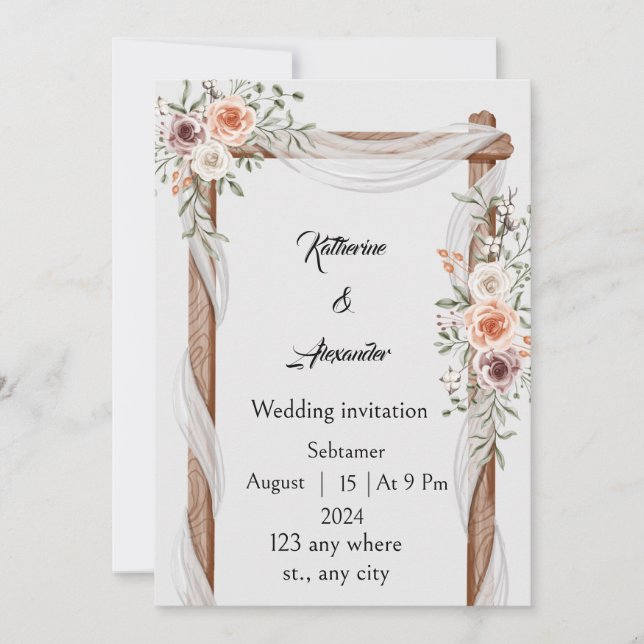 Whimsical Watercolor Wedding Invitation with Soft  (Front)