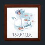 Whimsical Watercolor Whale and Fishes  Gift Box<br><div class="desc">Whimsical watercolor painting of whale with heart balloons and school of fish friends on white background.  Customisable text</div>