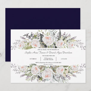 Whimsical Watercolor White Flowers Frame Wedding Invitation