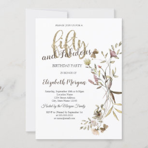 Whimsical Watercolor Wildflower 50th Birthday Invitation