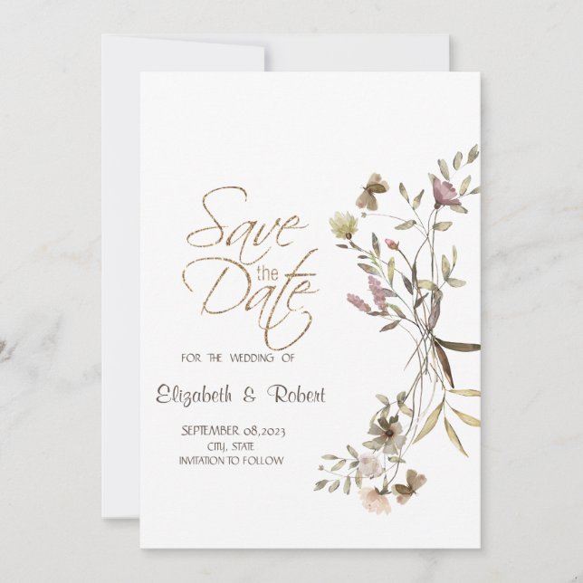 Whimsical Watercolor Wildflower  Save The Date (Front)