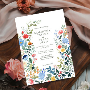 Whimsical Watercolor Wildflowers  Garden Wedding Invitation