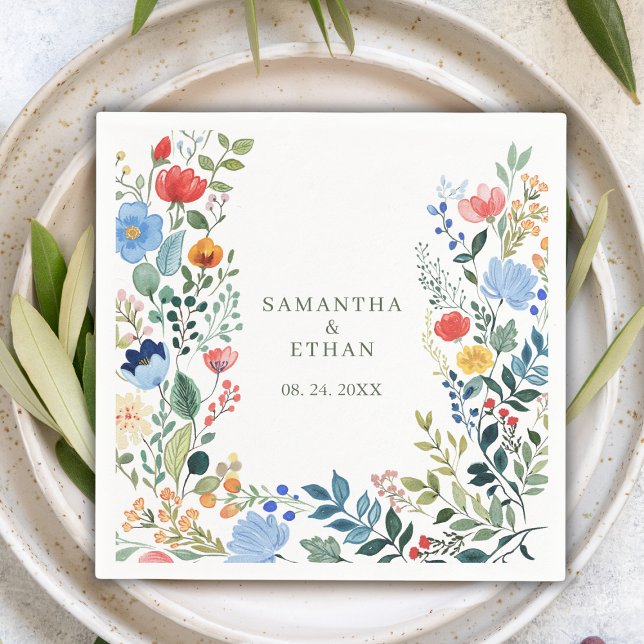 Whimsical Watercolor Wildflowers  Garden Wedding Napkin (Creator Uploaded)