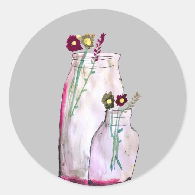 Whimsical watercolor wildflowers in vase classic round sticker (Front)