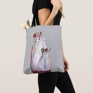Whimsical watercolor wildflowers in vase tote bag