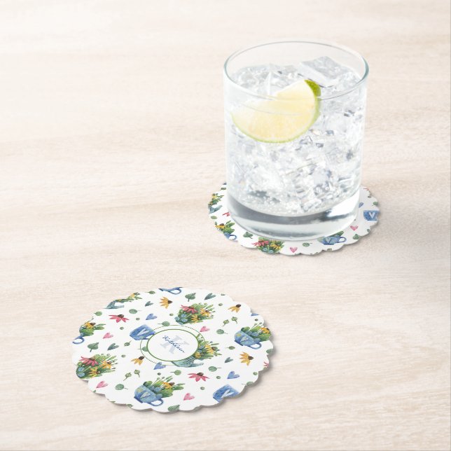 Whimsical Watercolor Wildflowers Tea Party Paper Coaster (Insitu)