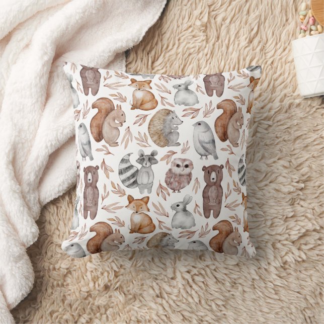 Whimsical Watercolor Woodland Animals Pattern Cushion (Blanket)
