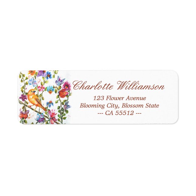 Whimsical Watercolor Yellow Bird Address (Front)