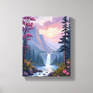 Whimsical Waterfall   Magical Floral Landscape Canvas Print