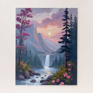 Whimsical Waterfall   Magical Floral Landscape Jigsaw Puzzle