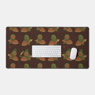 Whimsical Watermelon Astronauts on Cosmic Rockets Desk Mat