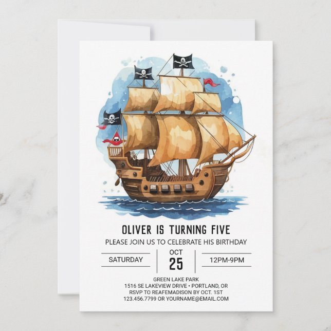 Whimsical Waves Matey Pirate Birthday Invitation (Front)